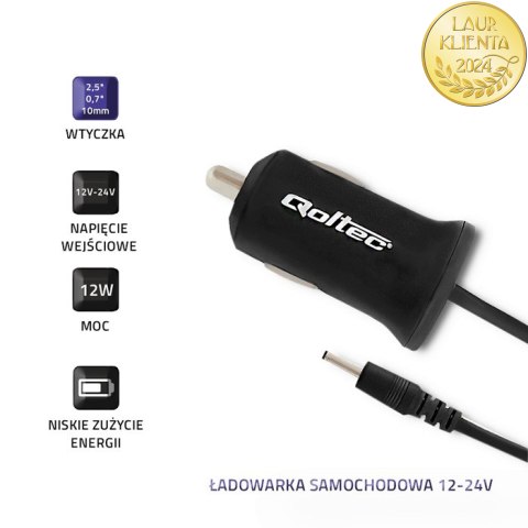 Qoltec Ładowarka samochodowa 12-24V | 12W | 5V | 2.4A | 2.5*0.7 | 1.4m