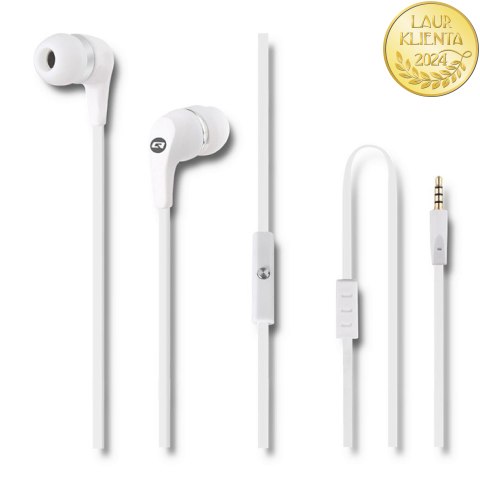 Qoltec Słuchawki dokanałowe z mikrofonem | Białe | Płaski kabel 1.2m