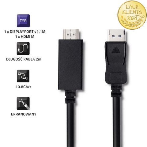 Qoltec DisplayPort v1.1 męski | HDMI męski | 4K | 2m