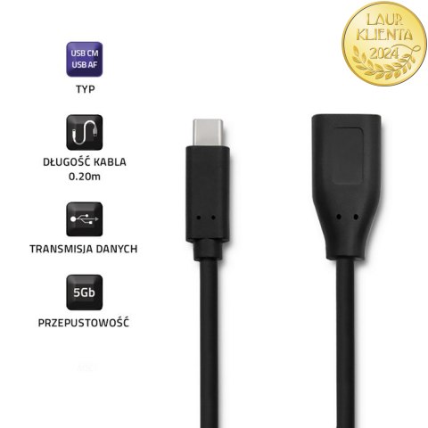 Qoltec Kabel USB 3.1 typ C męski | USB 3.0 A żeński | 0.2m