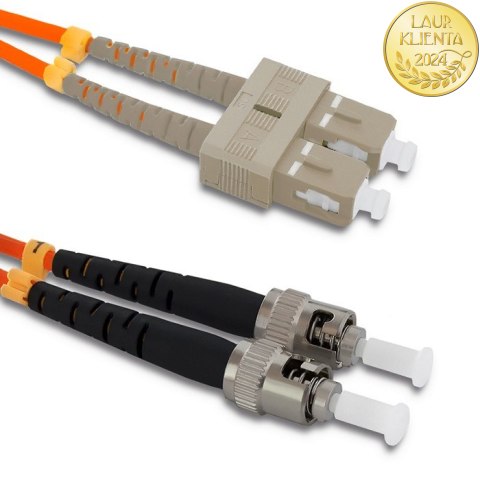 Qoltec Patchcord światłowodowy SC/UPC - ST/UPC | Multimode | 50/125 | OM2 | Duplex | 3m