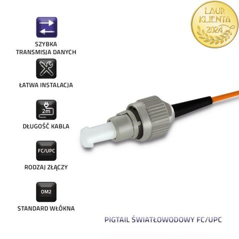 Qoltec Pigtail światłowodowy FC/UPC | Multimode | 50/125 | OM2 | 2m
