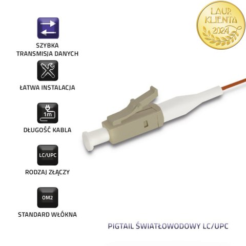 Qoltec Pigtail światłowodowy LC/UPC | Multimode | 50/125 | OM2 | 1m