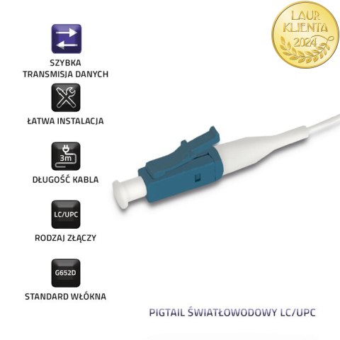 Qoltec Pigtail światłowodowy LC/UPC | Singlemode | 9/125 | G652D | 3m