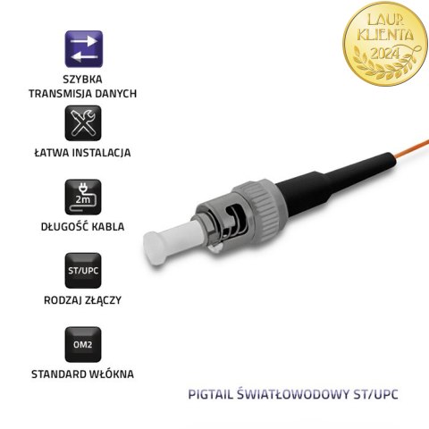 Qoltec Pigtail światłowodowy ST/UPC | Multimode | 50/125 | OM2 | 2m