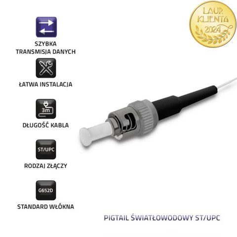 Qoltec Pigtail światłowodowy ST/UPC | Singlemode | 9/125 | G652D | 3m
