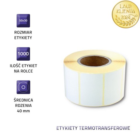 Qoltec Etykiety termotransferowe 50 x 30 | 1000 etykiet