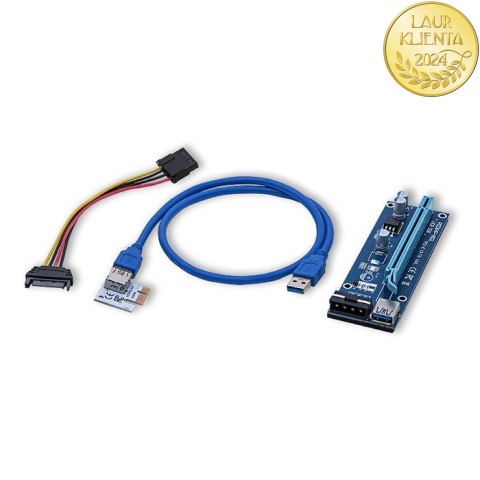 Qoltec Riser PCI-E 1x - 16x | USB 3.0 | ver. 006C | SATA/ IDE MOLEX 4pin