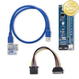 Qoltec Riser PCI-E 1x - 16x | USB 3.0 | ver. 006C | SATA/ IDE MOLEX 4pin