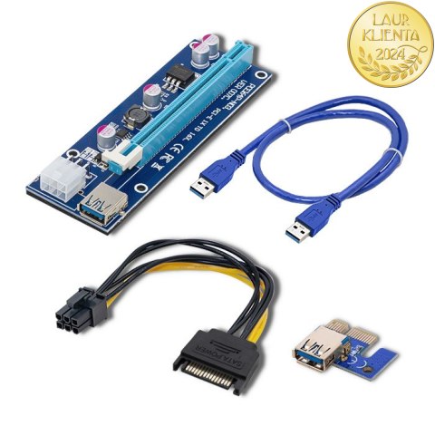 Qoltec Riser PCI-E 1x - 16x | USB 3.0 | ver. 007C | SATA / PCI-E 6pin