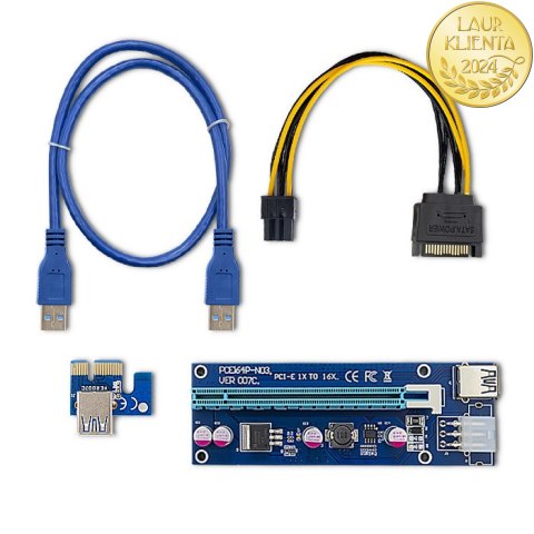 Qoltec Riser PCI-E 1x - 16x | USB 3.0 | ver. 007C | SATA / PCI-E 6pin