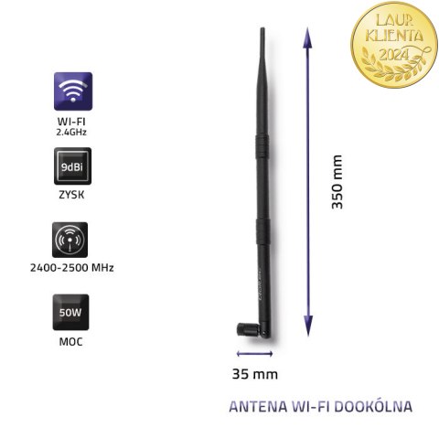 Qoltec Antena Wi-Fi 2.4GHz dookólna | 9dBi