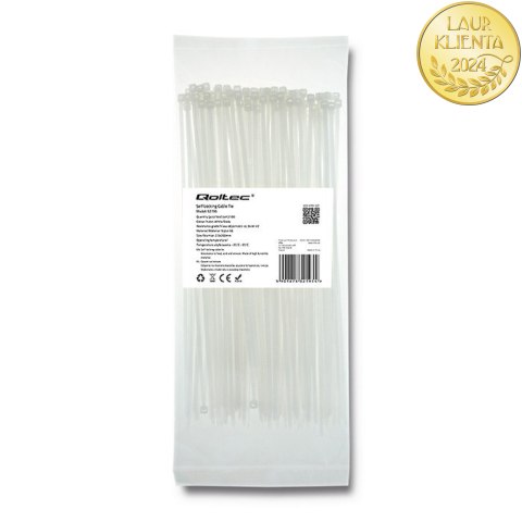 Qoltec Opaski zaciskowe Trytki kablowe | 2.5*200mm | 100 szt. | Nylon66 | UV | Białe
