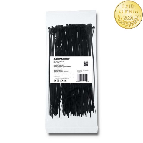 Qoltec Opaski zaciskowe Trytki kablowe | 2.5*200mm | 100 szt. | Nylon66 | UV | Czarne