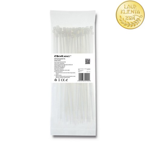 Qoltec Opaski zaciskowe Trytki kablowe | 3.6*200mm | 100 szt. | Nylon66 | UV | Białe