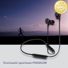 Qoltec Słuchawki sportowe PREMIUM bezprzewodowe magnetyczne dokanałowe | BT | mikrofon | long life |Czarne