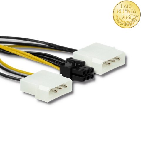 Qoltec Adapter 2x MOLEX żeński/ PCI-E 6pin męski | 15cm