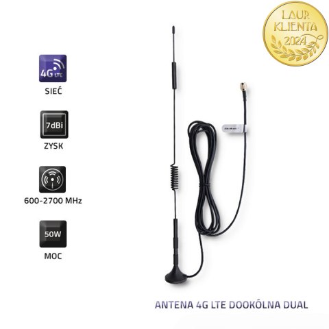 Qoltec Antena 4G LTE dookólna DUAL | 7dBi | Wewnętrzno-zewnętrzna
