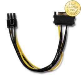 Qoltec Kabel zasilający SATA 15pin męski / PCI-E 6pin męski| 15cm