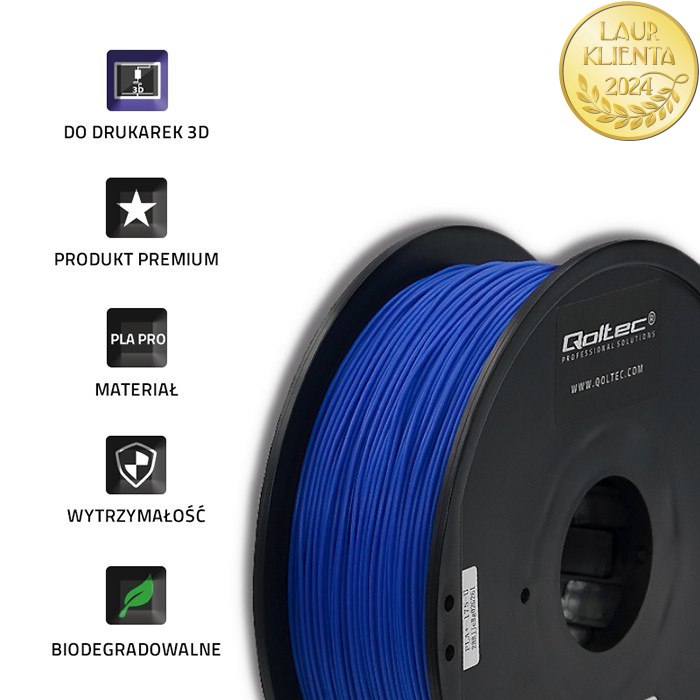 Qoltec Profesjonalny filament do druku 3D | PLA PRO | 1.75mm | 1kg | Blue