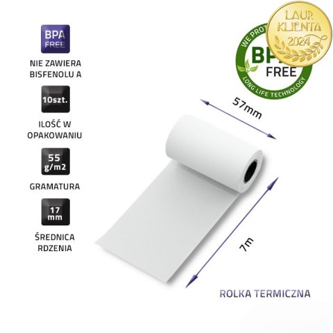 Qoltec Rolka termiczna 57 x 7 | 55g/m2 | 10szt. | BPA free