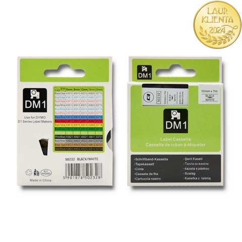 Qoltec Taśma do DYMO D1 45013| 12mm x 7m | Biała/ Czarny nadruk