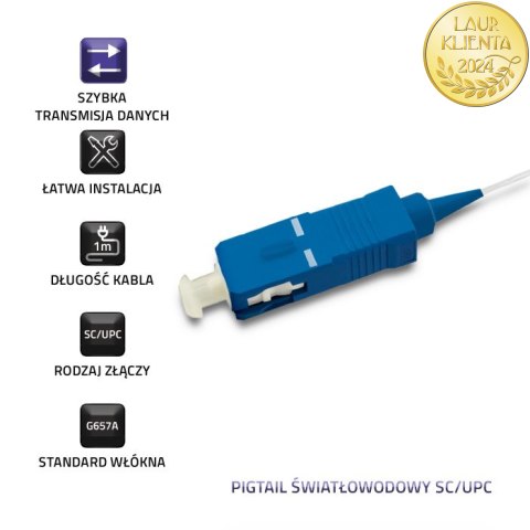 Qoltec Pigtail światłowodowy SC/UPC | Singlemode | 9/125 | G657A | 1m