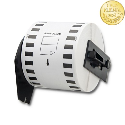 Qoltec Taśma do BROTHER DK-22205 | 62mm x 30.48m | Biała/ Czarny nadruk | Rolka z uchwytem