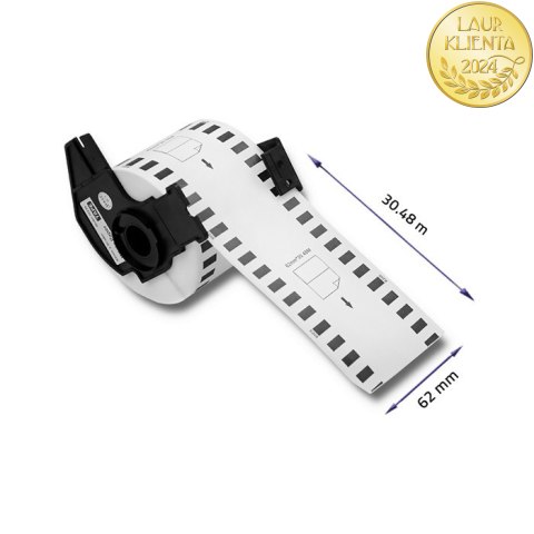 Qoltec Taśma do BROTHER DK-22205 | 62mm x 30.48m | Biała/ Czarny nadruk | Rolka z uchwytem