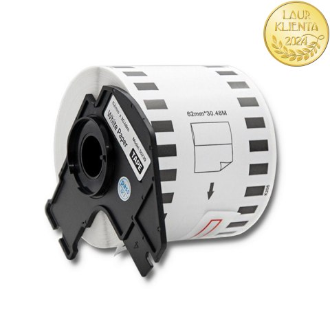 Qoltec Taśma do BROTHER DK-22205 | 62mm x 30.48m | Biała/ Czarny nadruk | Rolka z uchwytem