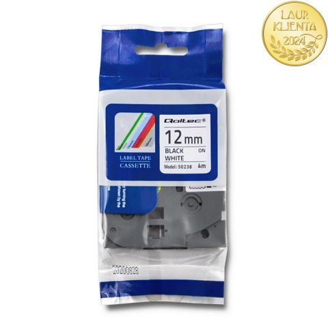 Qoltec Taśma do BROTHER TZe-231 | 12mm x 8m | Biała/ Czarny nadruk