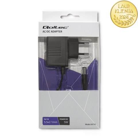 Qoltec Zasilacz wtyczkowy 5W | 5V | 1A | 5.5*2.1