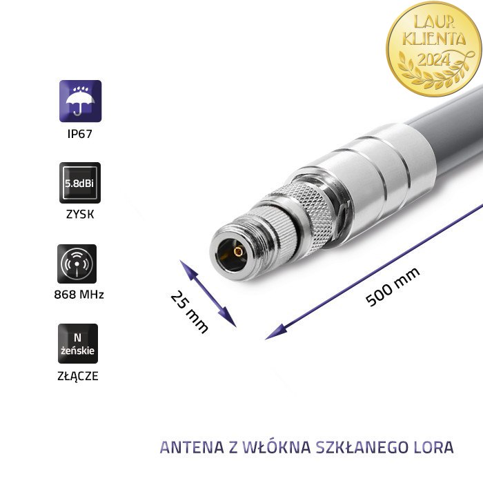 Qoltec Zestaw Antena LoRa | 5.8 dBi + kabel zasilający