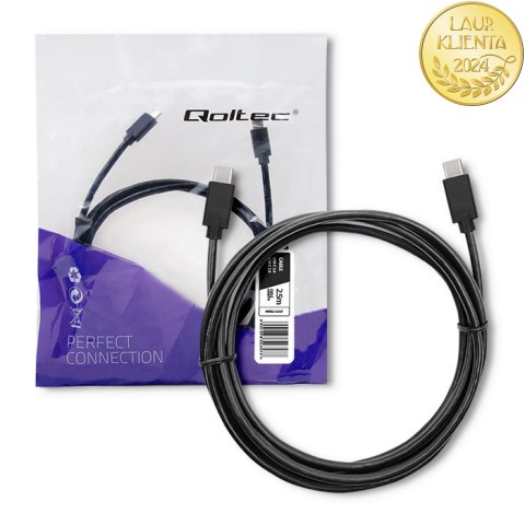 Qoltec Kabel USB 2.0 typ C męski | USB 2.0 typ C męski | 2.5m | Czarny