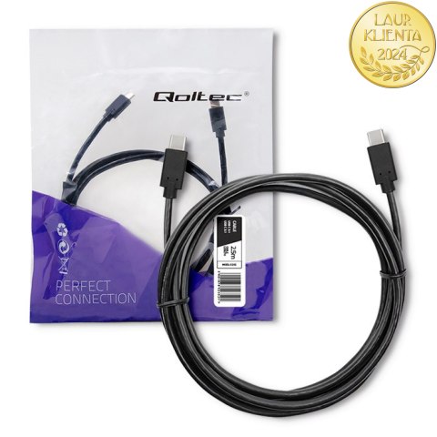 Qoltec Kabel USB 3.1 typ C męski | USB 3.1 typ C męski | 2.5m | Czarny