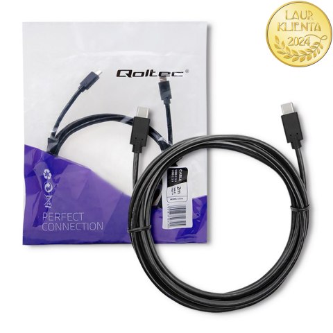 Qoltec Kabel USB 3.1 typ C męski | USB 3.1 typ C męski | 2m | Czarny