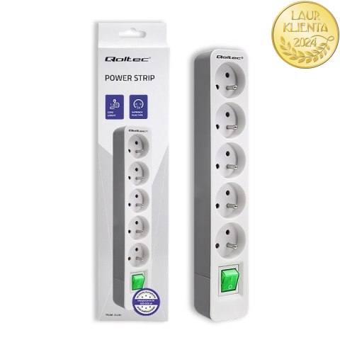 Qoltec Listwa zasilająca | 5 gniazd | 1.8m | Biało-szara