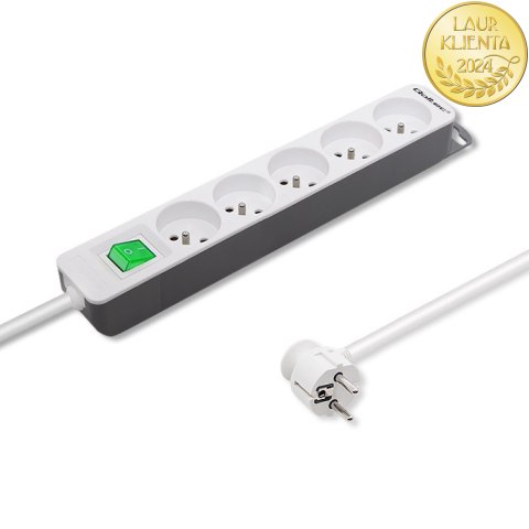 Qoltec Listwa zasilająca | 5 gniazd | 1.8m | Biało-szara