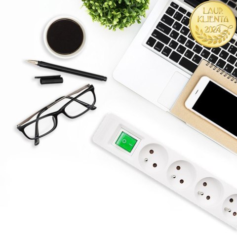 Qoltec Listwa zasilająca | 5 gniazd | 1.8m | Biało-szara