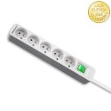 Qoltec Listwa zasilająca | 5 gniazd | 1.8m | Biało-szara