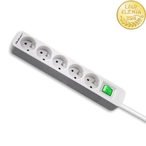 Qoltec Listwa zasilająca | 5 gniazd | 1.8m | Biało-szara