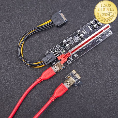 Qoltec Riser PCI-E 1x - 16x | USB 3.0 | ver. 009S Plus | SATA / PCI-E 6 pin