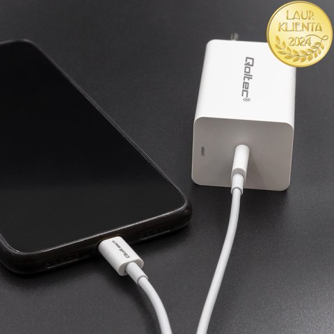 Qoltec Kabel USB 2.0 typ C | USB 2.0 typ C 60W | QC 3.0 | PD | 1m | Biały
