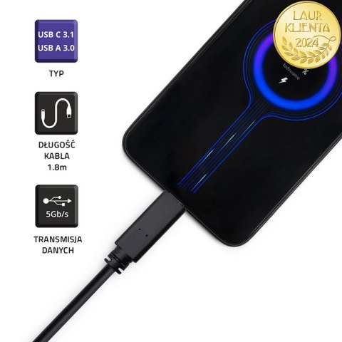 Qoltec Kabel USB 3.1 typ C męski | USB 3.0 A męski | 1.8m | Czarny