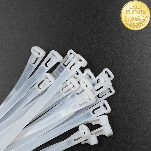 Qoltec Opaski zaciskowe wielorazowe/trytki | 7.2*300mm | Nylon66 UV | Białe