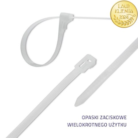 Qoltec Opaski zaciskowe wielorazowe/trytki | 4.8*200mm | Nylon66 UV | Białe