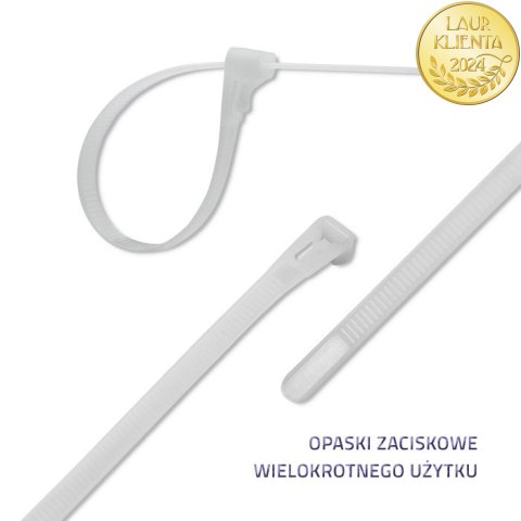 Qoltec Opaski zaciskowe wielorazowe/trytki | 7.2*150mm | Nylon66 UV | Białe