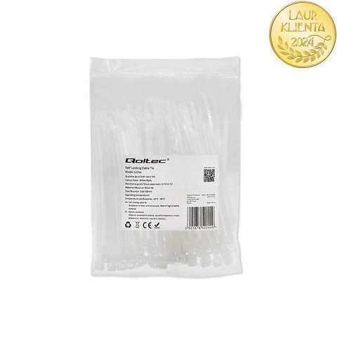 Qoltec Opaski zaciskowe Trytki kablowe | 3.6*100mm | 100 szt. | Nylon66 | UV | Białe
