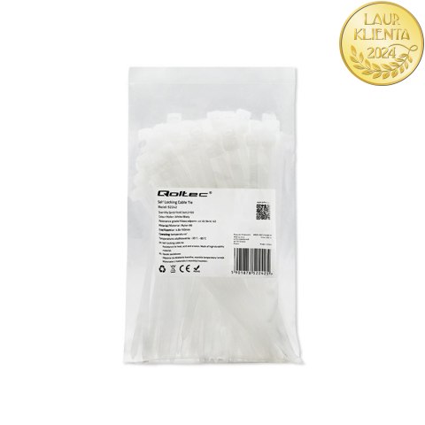 Qoltec Opaski zaciskowe Trytki kablowe | 4.8*160mm | 100 szt. | Nylon66 | UV | Białe