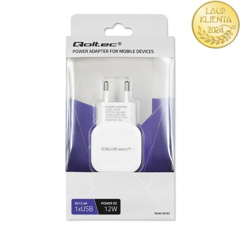 Qoltec Ładowarka sieciowa 12W | 5V | 2.4A | USB